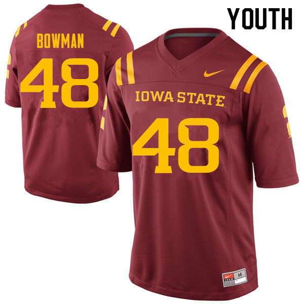 Iowa State Cyclones Youth #48 Jason Bowman Nike NCAA Authentic Cardinal College Stitched Football Jersey SE42H20FJ